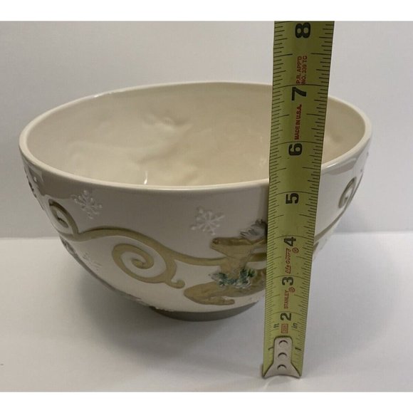 Cheryl & Company Holiday Serving Bowl Embossed Gold Silver Reindeer Snowflakes - Picture 8 of 9
